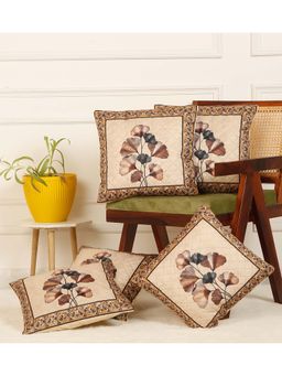 HOSTA HOMES - Soft Velvet Quilted Digital Printed Cushion Covers Cream (Pack Of 5) (16x16 Inches)