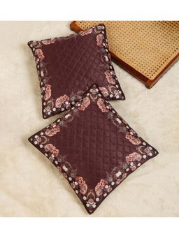 HOSTA HOMES - Soft Velvet Quilted Digital Printed Cushion Covers Wine (Pack Of 2) (16x16 Inches)