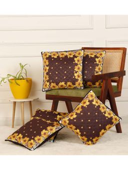 HOSTA HOMES - Soft Velvet Quilted Floral Cushion Covers (Pack Of 5) (16x16 Inches)