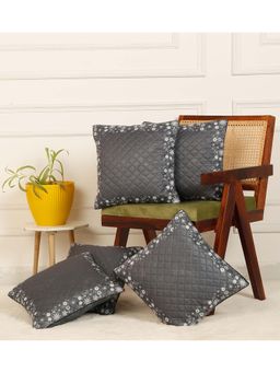 HOSTA HOMES - Soft Velvet Quilted Digital Printed Cushion Covers Grey (Pack Of 5) (16x16 Inches)