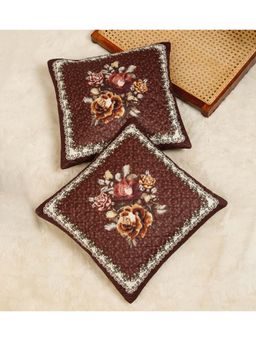 HOSTA HOMES - Soft Velvet Quilted Floral Cushion Covers (Pack Of 2) (16x16 Inches)