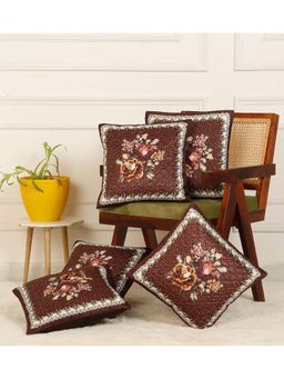 HOSTA HOMES - Soft Velvet Quilted Digital Printed Cushion Covers Navy Blue (Pack Of 5) (16x16 Inches)