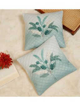 HOSTA HOMES - Soft Velvet Quilted Digital Printed Cushion Covers Aqua (Pack Of 2) (16x16 Inches)