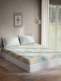 Ddecor Live Beautiful - Cotton Geometric Double Bedsheet With 2 Pillow Covers, 144 TC - Green