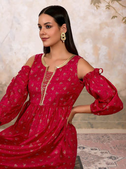 Aurelia - Pink Foil Printed Sequined Kurta