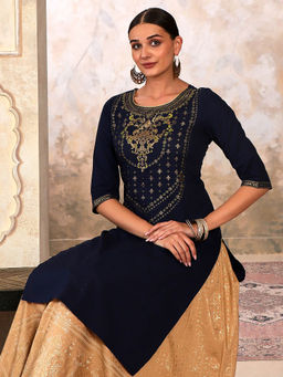 Aurelia - Blue Yoke Foil Printed Festive Kurta