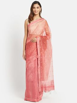 Fabindia - Pink Silk Jamdani Woven Saree without Blouse