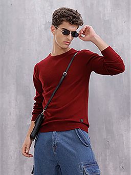 WROGN - Men Maroon Solid Textured Sweater