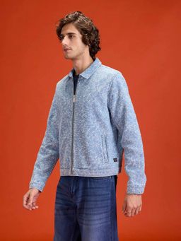 WROGN - Men Blue Frostwave Textured Zip Jacket
