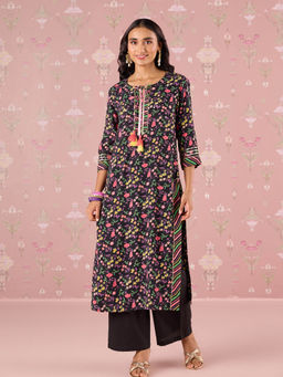 Likha - Black Garden Groove Embroidered Kurta LIKKUR206