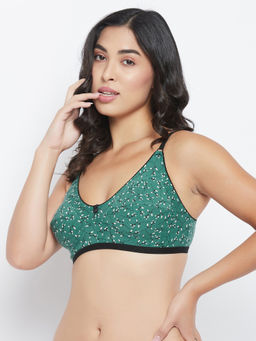 Clovia - Cotton Spandex Printed Non-Padded Full Cup Wire Free M-frame Bra - Dark Green
