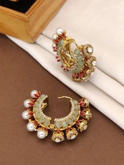 Abdesigns - Elegant Gold Plated Polka American Diamond Hoop Earrings