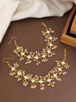 Abdesigns - Gold-Plated Kundan Studded And Beaded Matil Ear Cuff Chain