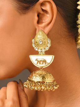 Abdesigns - Elegant Gold Plated Polka Jhumka Earrings