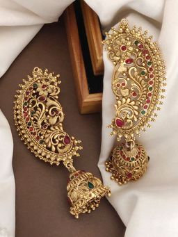 Abdesigns - Gold-Plated Kemp Stone Studded Temple Earrings