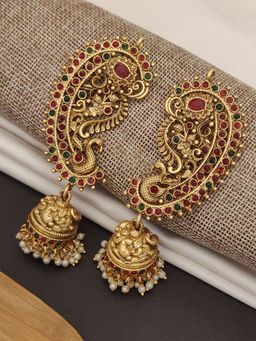 Abdesigns - Gold-Plated Kemp Stone Studded Temple Earrings