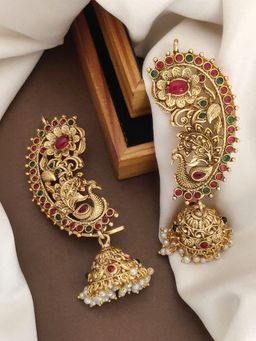 Abdesigns - Gold-Plated Kemp Stone Studded Temple Earrings