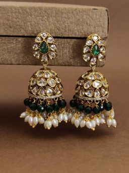 Abdesigns - Stylish Kundan Green Bead Jhumka Earrings