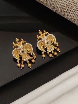 Abdesigns - Pleasing Peacock White Green Stone Drop Earrings