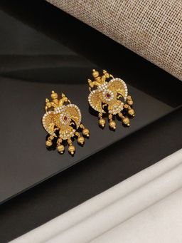 Abdesigns - Pleasing Peacock White Red Stone Drop Studs