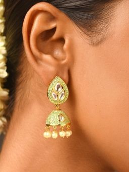 Abdesigns - Elite Gold Plated Meenakari Kundan Jhumka Earrings