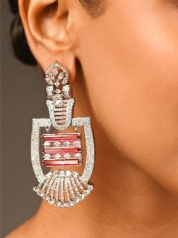 Abdesigns - Silver Plated Ruby Red American Diamond Dangler Earrings