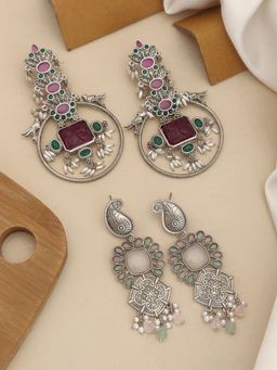 Abdesigns - Sophisticated German Silver Plated Drop Earrings (Pack of 2)