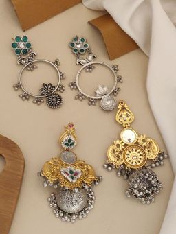 Abdesigns - Sophisticated German Silver Plated Drop Earrings (Pack of 2)