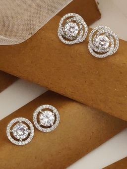 Abdesigns - Sophisticated Silver Plated American Diamond Stud Earrings (Pack of 2)