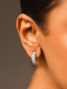 Abdesigns - Elegant Silver Plated American Diamond Hoop Earrings