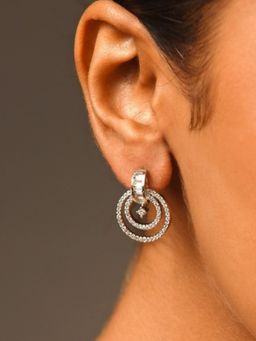 Abdesigns - Elegant Silver Plated American Diamond Drop Earrings