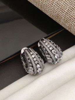 Abdesigns - Stylish Silver Plated American Diamond Hoops Earrings