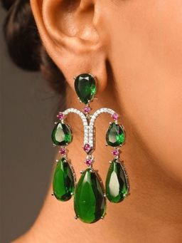 Abdesigns - Elite Silver Plated Chandelier Green Earrings