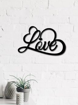 eCraftIndia - "Love with Hearts" Black Wood Wall Art Cut out, Ready to Hang Home Decor