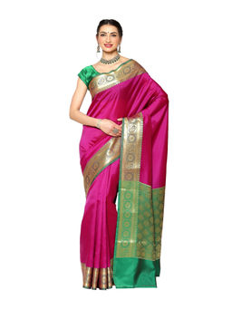 Banarasi Silk Works - Magenta Valkalam Katan Silk Anchal Saree with Unstitched Blouse