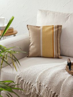 House This - The Bar-Code Stripes 100% Cotton 2 Cushion Covers-Beige