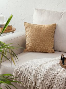 House This - Jharokha Jaali 100% Cotton 2 Cushion Covers-Beige