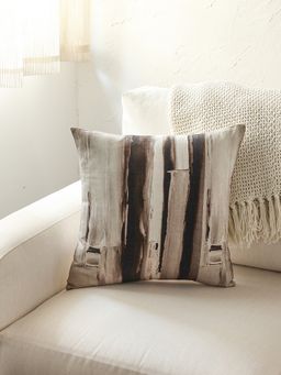 House This - Maqboolfida Hatching Cotton 2 Cushion Covers-Grey