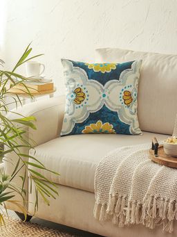 House This - Neuschwanstein Tile Cotton 2 Cushion Covers Navy Blue