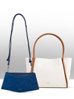 THESTO - White Tube Tote Bag and Blue You Crossbody Bag (Set of 2) (XL)