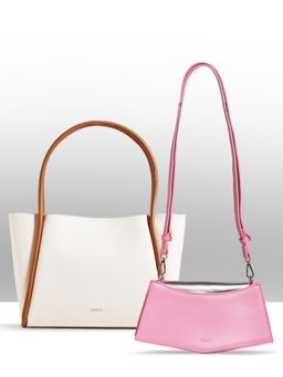 THESTO - White Tube Tote Bag and Pink You Crossbody Bag (Set of 2) (XL)