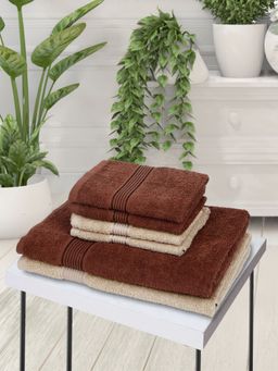 KOPA - 6Pc Quick Dry 100% Cotton Soft Terry Towel -2Pc Bath, 4Pc Hand D'Ross Solid-Brown, Taupe