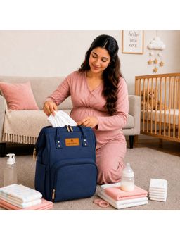 Motherly - Crown Melange Fabric Diaper Bag For Mothers For Travel With Warranty - Blue (0-6 months)