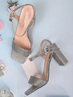 Ronnie Grey - Women Silver Checked Sandal Heels