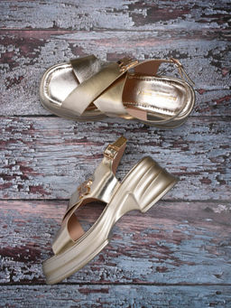 Ronnie Grey - Women Gold Solid Cross Strap Sandals