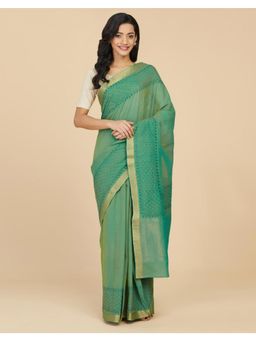 Fabindia - Green Cotton Chikankari Saree Without Blouse
