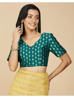 Fabindia - Teal Cotton Silk Blend Woven Blouse