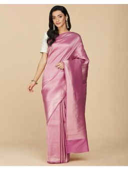 Fabindia - Pink Viscose Silk Woven Saree Without Blouse
