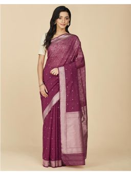 Fabindia - Wine Cotton Silk Woven Saree Without Blouse
