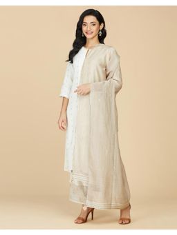Fabindia - Beige Cotton Silk Metallic Embroideries Dupatta
